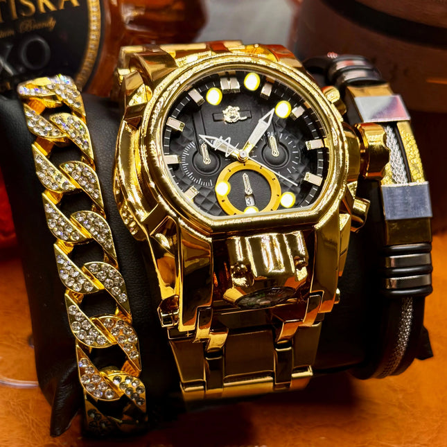 Clown Series Guide Ball Punk Quirky Men's Personality Watch, Fashionable Youth Trendy Gold Steel Luminous Watch, Trendy Gift Watch, the Best Gift for Him