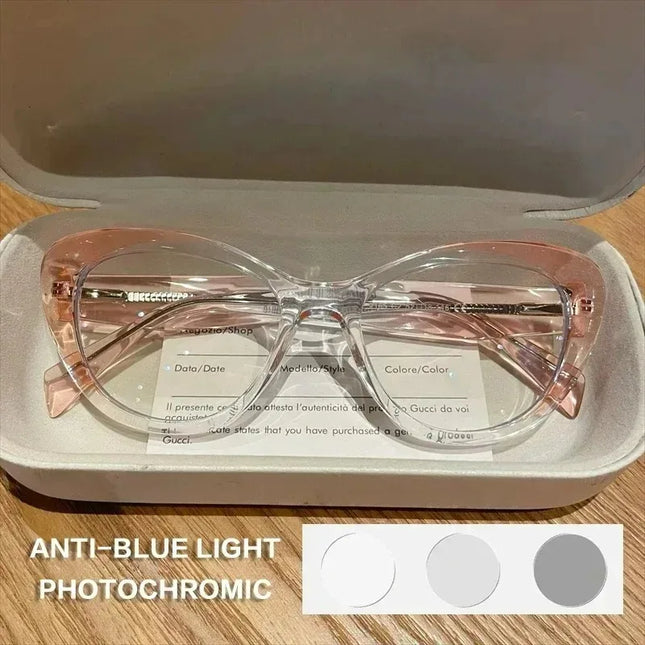 EYORA Fashion Women Cat Eye Anti Blue Ray Reading Glasses Anti-Reflection Myopia Eyewear Photochromic Progressive Eyeglasses