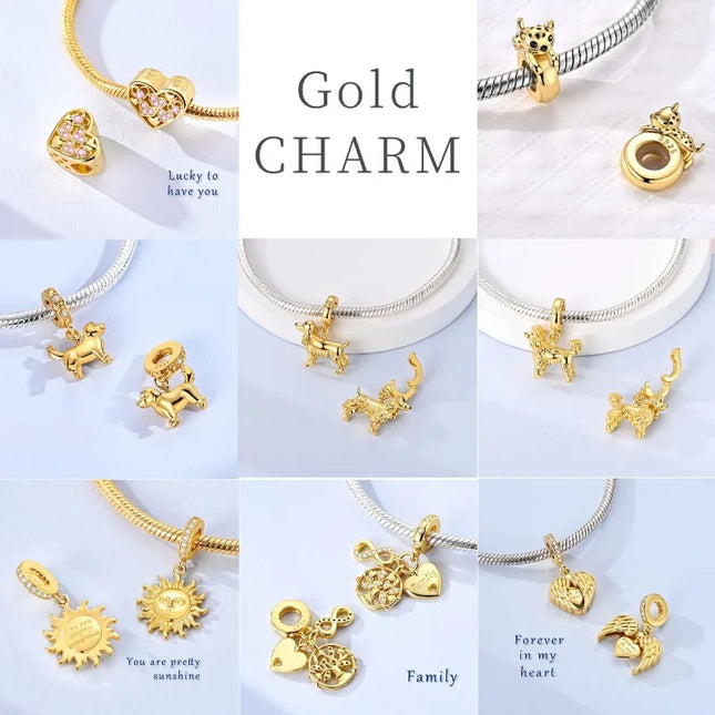 Gold Color Charms 925 Sterling Silver Original Golden Safety Chain Round Spacer Clip Charm DIY Jewelry For Women Bracelet Gift