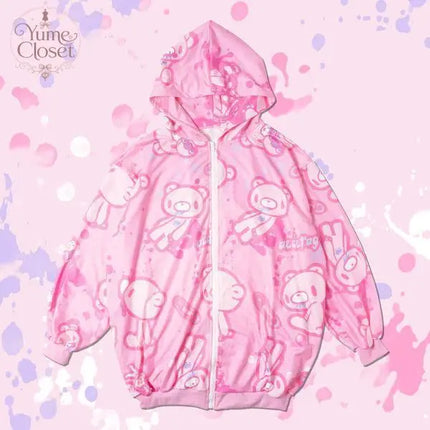 American Yami Kawaii Loose Hooded Coat High Street Y2K Hoodie Women's Cartoon Printed Bear Long Sleeve Coat Subculture Graffiti