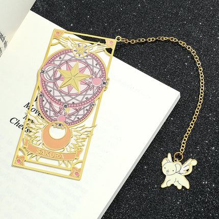 Kawaii Sweet Anime Card Cap tor Sakura Book Mark with Creberus Tassel Metal Bookmark for Women Girl Fans School Reading Supplies