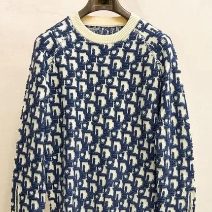 Knitted round Neck Sweater Letter Embroidery Zipper Style Color Block Casual Leisure Autumn Winter Fashion Streetwear for Youth