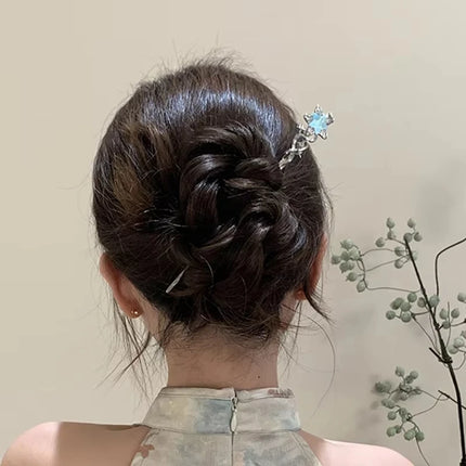 Romantic Moonstone Star Moon Hair Stick Metal Branch Hairpin Hair Fork Chinese Style Hair Accessories for Girls Hair Headwear