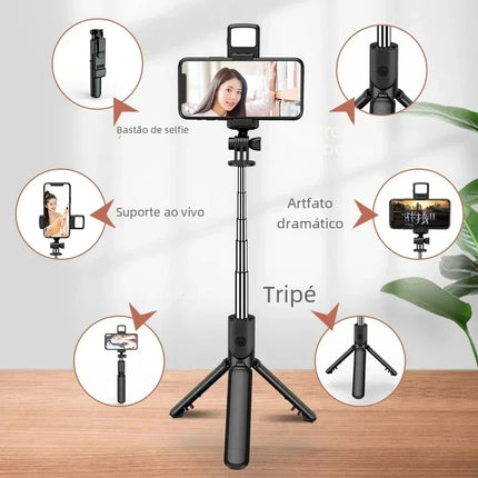 Roreta Portable Tripod Bluetooth Selfie Stick Retractable Multifunctional Phone Holde With Selfie light Wireless Remote
