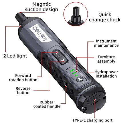 DELI-Mini Electric Screwdriver Set, Multi-function Disassembly, Torque Repair Tools Kit, Household Cordless Power Drill tools