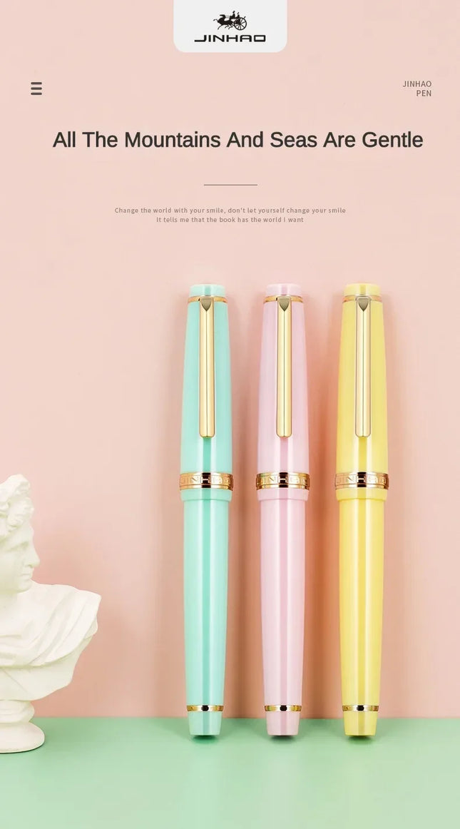 JINHAO 82 Fountain Pen Gold Trim Acrylic Barrel Silver Clip for Writing Calligraphy Signature School Office Supplies Stationery