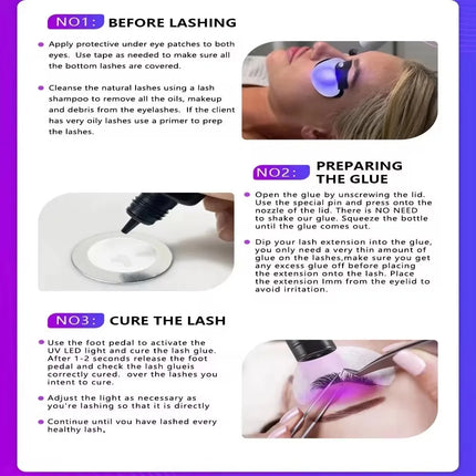 5W Eyelashes Tweezers Stainless Steel Tweezers Anti-staticTweezers for Eyelash Extensions Beauty Ultraviolet UV Glue Curing Lamp
