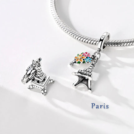 Original 925 Sterling Silver Charms Paris Eiffel Tower Charms Bead Pendant Fit Bracelets Bangle Necklaces Women DIY Jewelry Gift