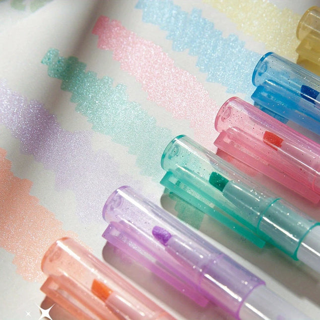 6-Piece Glitter Shiny Highlighter Marker Pens, Sparkling Note-Taking Diary, School and Office Use, Back to School Essentials