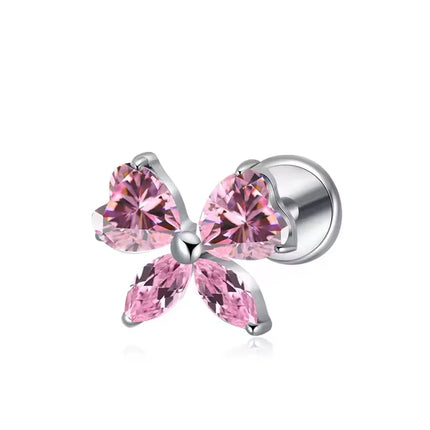 High-Quality F136 Titanium Alloy Pink Zirconia Stud Earring Set Fashionable Cartilage and Lip Piercing Jewelry for Men and Women