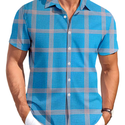Summer Men's Checkered Shirt Casual Versatile Beach T-Shirt Short-Sleeved Shirt