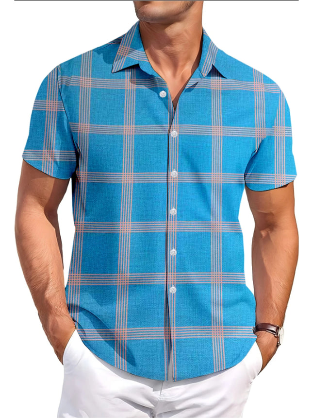 Summer Men's Checkered Shirt Casual Versatile Beach T-Shirt Short-Sleeved Shirt