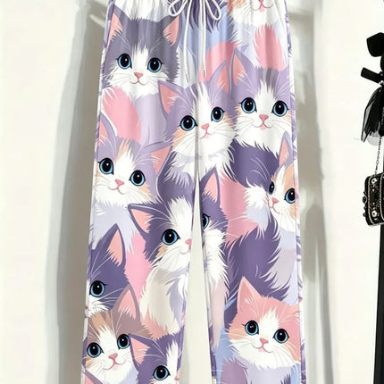 Men's cute and adorable printed casual pants, loose drawstring style, fun design, suitable for summer holidays,  and home wear