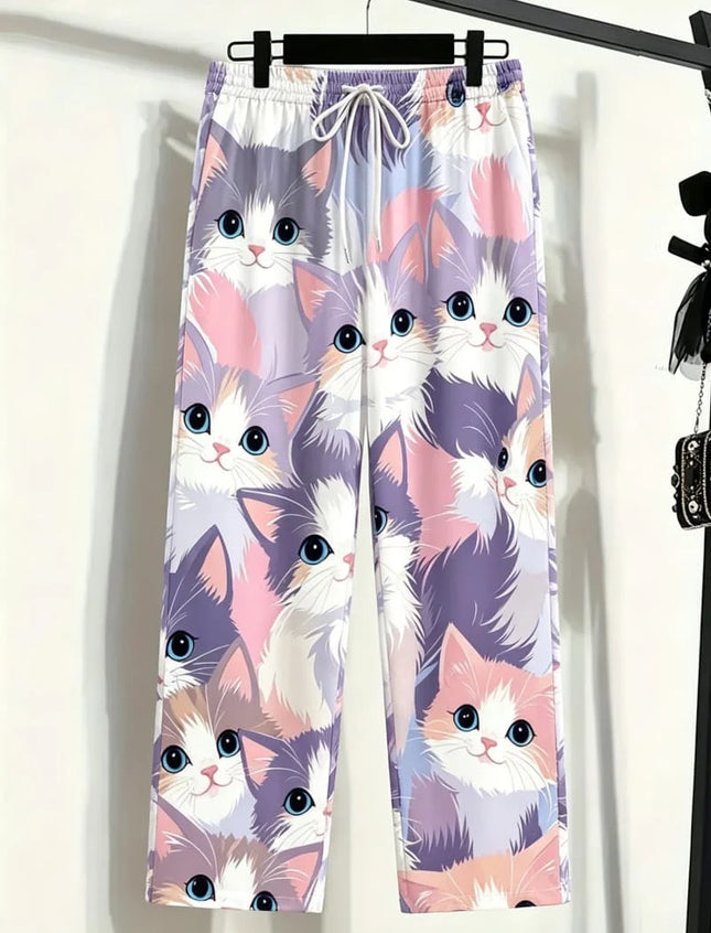 Men's cute and adorable printed casual pants, loose drawstring style, fun design, suitable for summer holidays,  and home wear