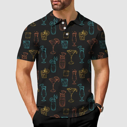 Beer Lover Funny Golf Polo Shirt Men's Clothing Short Sleeve Shirts 3D Full Print Neon Wine Pattern Hawaii Casual Fashion Top