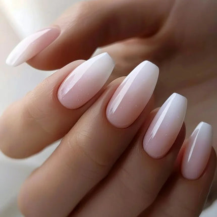 24Pcs Simple Square Head Fake Nail with nude design White Gradient French Press on False Nails Short Full Cover Nail Tips