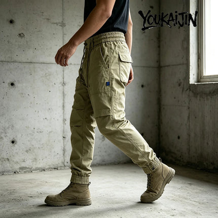 YOUKAIJIN Men's Loose Profile Pants American Vintage Trousers for Men High Waist Army Green Men's Casual Pants Cargo Trousers
