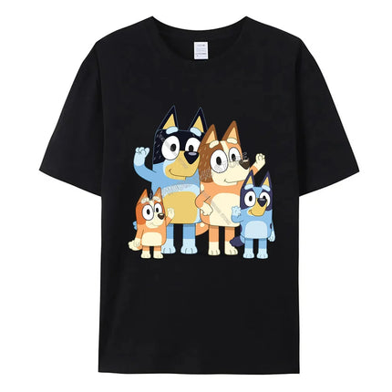 Blueys Bingo Dad Mom T-Shirts Cute Cartoon Tops Summer Parent-child Clothing Adult Anime Figure Black White Tee Family Clothes