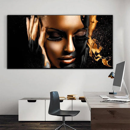 Fashion Beautiful Woman Wall Art Poster Luxury Gold Mural Modern Home Decor Canvas Painting Picture Print Living Room Decoration