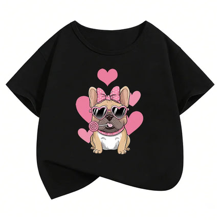 Summer Spring Fashion Cute French Bulldog Design Printed T-Shirts Short Sleeve Kids Children's T-Shirt Boys Girls Casual Top Tee