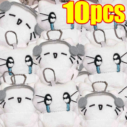 Cute Headphones Kitten Couple Keychain Mini Crying Cat Doll Plush Keyring Cartoon Dog Bee Bag Pendant Charms Backpack Decoration