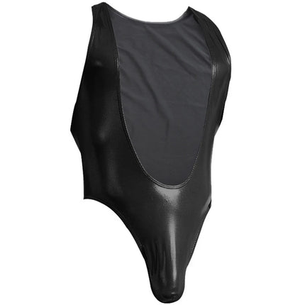 Mens Sexy Teddy Lingerie PVC Leather Tights Bodysuit Jumpsuit Erotic Gay Sissy Underwear Latex Fetish Wetlook Catsuit