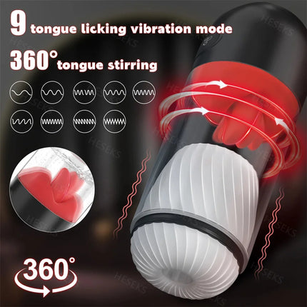 Sex Machine Male Masturbator Cup 360° Tongue Licking Vibrator APP Control Pocket Pussy Penetration Red Lips Sex Toys for Men