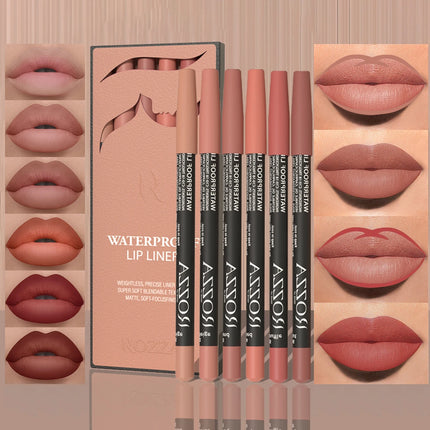 6PCS/SET Nude Lip Liner Makeup Set - Natural and Long-lasting Waterproof Matte Effect Lip Liner, Suitable for Daily Makeup