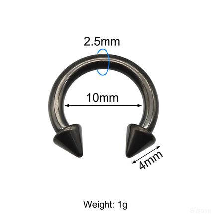 1Pc Large Gauge Black Stainelss Steel Horseshoe Ring with Spike Circular Barbell Piercing Nose Rings Cone Piercing Septum Rings