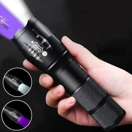 2 IN 1 UV Flashlight Purple White Dual Light 395nm Ultraviolet Torch Zoom Flashlight Detection Lighting Lamp for Pet Stains