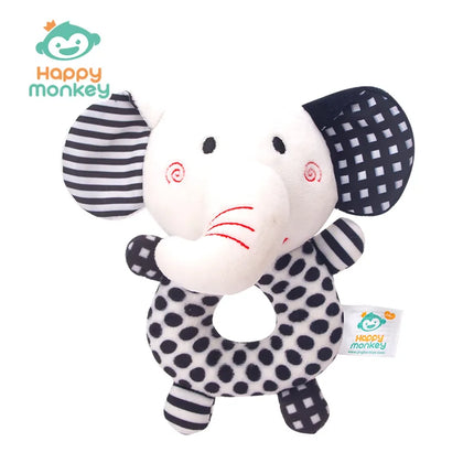 Happy Monkey Newborn Hand Rattle Baby Toy Bell Baby Black and White Toy Fox Elephant Rattle