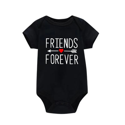 1Pc Born Together and Friends Forever Newborn Clothes Summer Short Sleeves Rompers Twins Baby Bodysuits Toddler Onesie