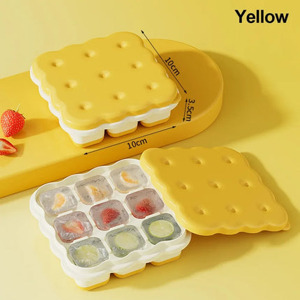 Cartoon 9 Grid Ice Cube Tray, Food Grade PP Ice Mold With Lid Household Freezer Ice Making Tool