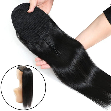 10-24 Inch Straight Drawstring Ponytail Human Hair Extensions 12A Brazilian Remy 100% Human Hair Ponytail 100g/pc For women