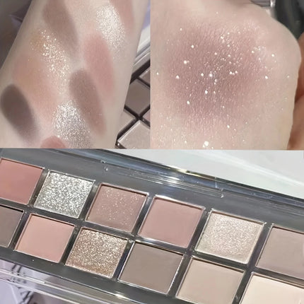 12 Color Eyeshadow Palette, Shimmer and Matte Nude Tones Versatile Daily Makeup Shades  Long-Lasting Color Display