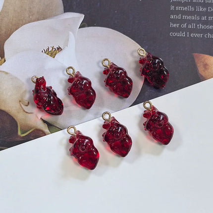 10pcs Simulation Wine Red Cardiac Organ Resin Charms Hallowmas Pendant For Jewelry Make DIY Cute Earring Necklace Bracelet Charm