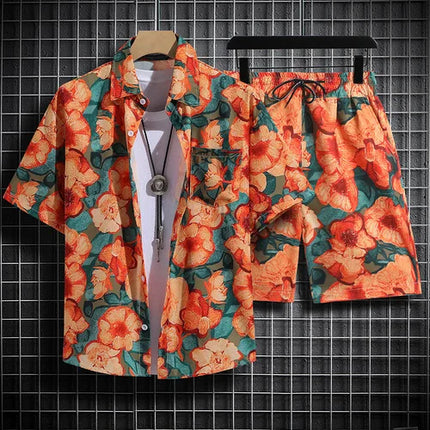 Summer Short Sleeve Flower Shirt Men's Beach Sets Hawaiian Island Style Retro Handsome Casual Thin Shirt Hawaiian Shirt