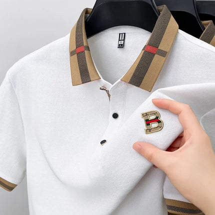 Luxury brand logo short sleeve polo shirt men summer new high-end silk cotton breathable Paul T-shirt fashion casual men's wear