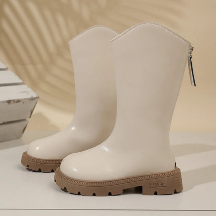 Children Knee Length Boots New 2025 Autumn Student Girls Princess Boots Kids Zipper Comfortable Non Slip Solid Color Long Boots
