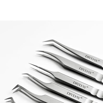 DIYDAY Eyelash Extension Tweezers Stainless Steel Eyebrow Precision Tweezers Fiber Tip Volume Isolation Lashes Extension Tweezer