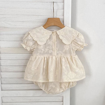 Summer Baby Girl Clothes Embroidery Newborn Romper Dress Peter Pan Collar Floral Cotton Short Sleeve Baby Bodysuit 0-24 Months