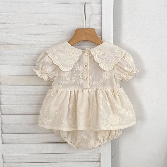 Summer Baby Girl Clothes Embroidery Newborn Romper Dress Peter Pan Collar Floral Cotton Short Sleeve Baby Bodysuit 0-24 Months