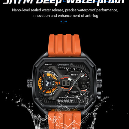 POEDAGAR Sports Men Wristwatch Date Week Chronograph Luminous LED Man Clock Silicone Strap Electronic Men's Quartz Watches Reloj