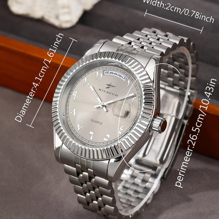 Business Mens Watches Stainless Steel Luxury Quartz Movement Wristwatch Clock Casual Chronograph for Holiday Couple Gift