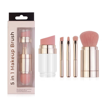 5-in-1 Detachable Travel Makeup Brush Set, Powder Eyeshadow Blush Brush with Vegan Synthetic Bristles, Multi-Functional Beauty