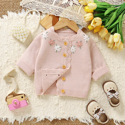 Pink Baby Girl Floral Sweaters Cardigans Spring Autumn Full Sleeve Infant Button Up Jackets Knitted Toddler Winter Outwear Coats