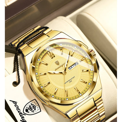 POEDAGAR Luxury Business Men's Watches Stainless Steel Waterproof Luminous Men's Watch Date Week Quartz Original Men's Wristwatches