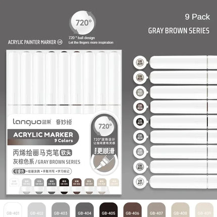 LANGUO 171/9 Colors Direct Liquid Acrylic Paint Pens Brush Marker for Rock Painting Stone Canvas DIY Art Supplies Stationery