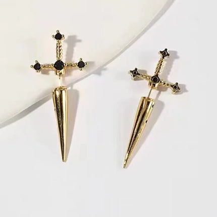 Kiss Jewelry Punk Sword Gothic Kinitial Piercing Earrings for Woman Men Gothic Crystal Ear Jacket Stud Earrings Jewelry