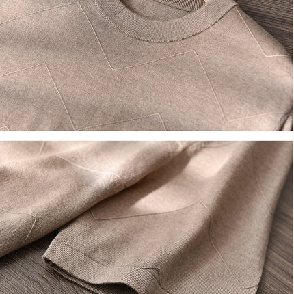 85% Silk + 15% Cashmere Men's T-shirt Casual Solid Color Knitted Pullover Short-Sleeved Round Neck Tees Basic Tops